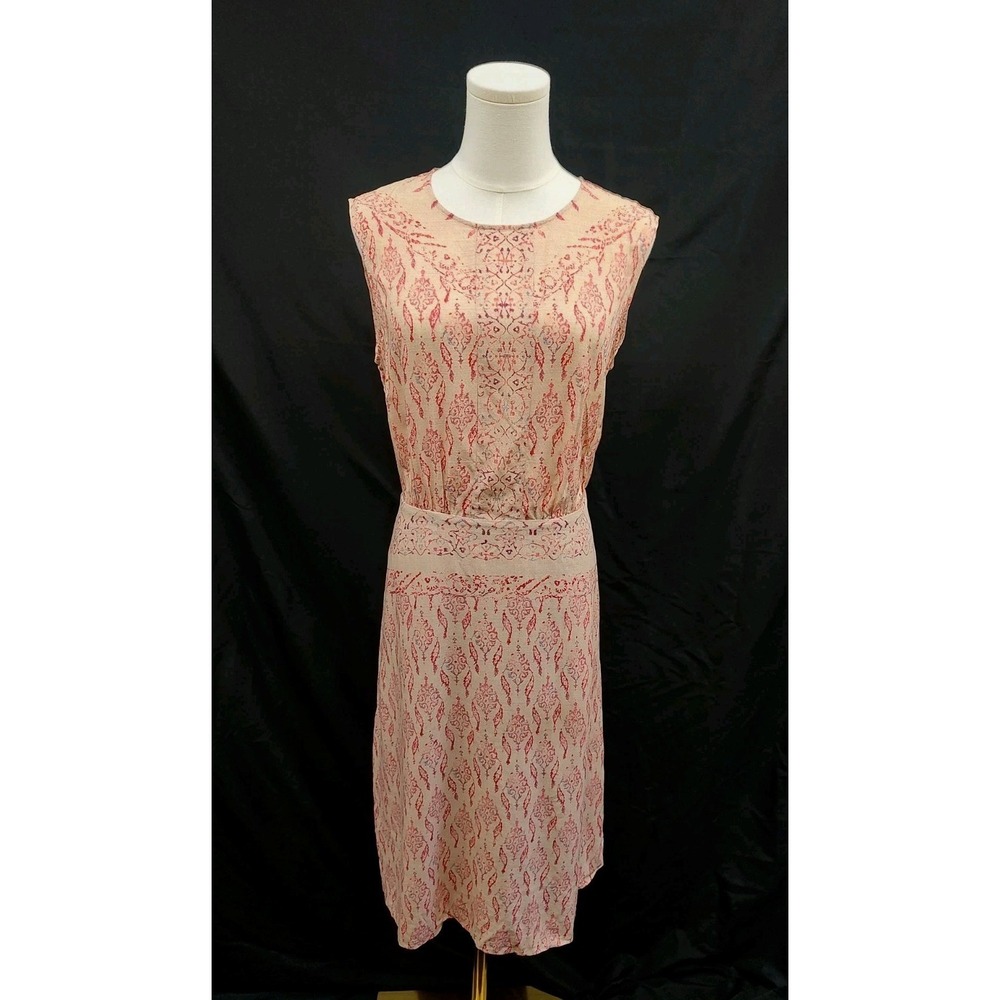 BCBG Max Azria Dress Shift Boho Romantic Sundress Peach Pink Geometric Rayon 10